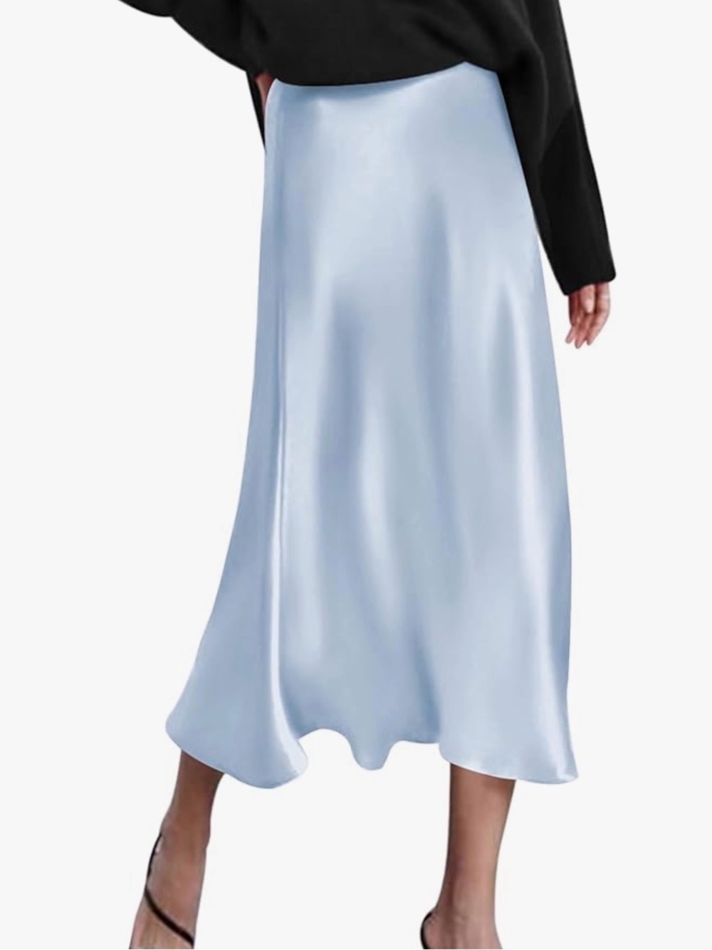 zeagoo Light Blue Satin- High waist/ Midi Skirt